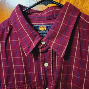 Men's XL Route 66 Maroon Blue Stripe Flannel Long Sleeve Button Down Shirt